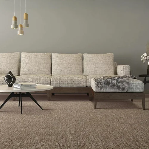 Modern living room with Mohawk SmartStrand Carpet flooring